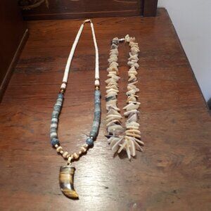 Lot - 2 Natural Material Necklaces - Blues and Ivories